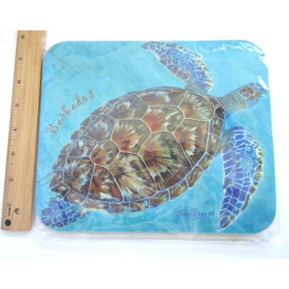 Sue Trew Mouse Pad 2008- Handpainted Turtle in Ocean -Barbados - Happy Hatchling - Picture 9 of 9